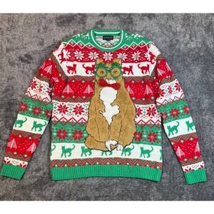 Blizzard Bay Mens Ugly Christmas Sweater Cat Glasses Funny Holiday Knit Large